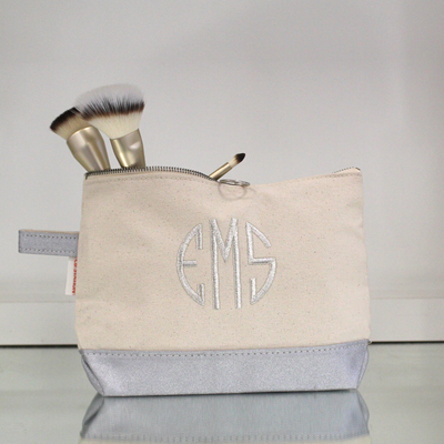 Monogrammed Makeup Bag - Silver