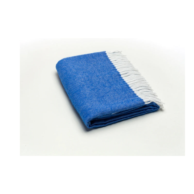 Fringed Herringbone Throw - Cobalt