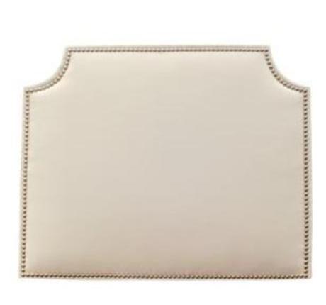 Headboard (Q)- Gold Nailhead in White Faux Leather (Queen)