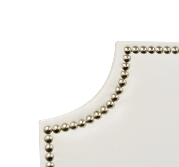 Headboard (Q)- Gold Nailhead in White Faux Leather (Queen)
