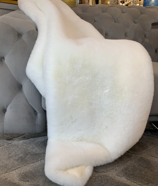 Faux Chinchilla Fur Throw White