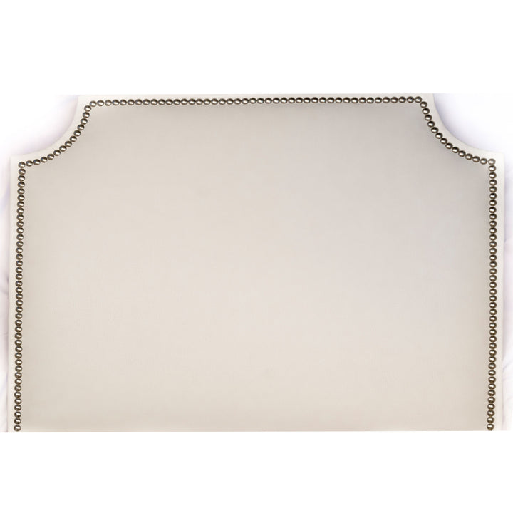 Headboard (Q)- Silver Nailhead in White Faux Leather (Queen)