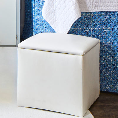 Storage Ottoman in White Faux Leather