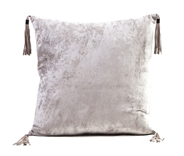Velvet Tassel Pillow- Silver